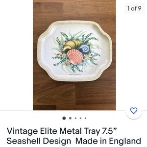 Vintage Elite metal tray seashell design made in England